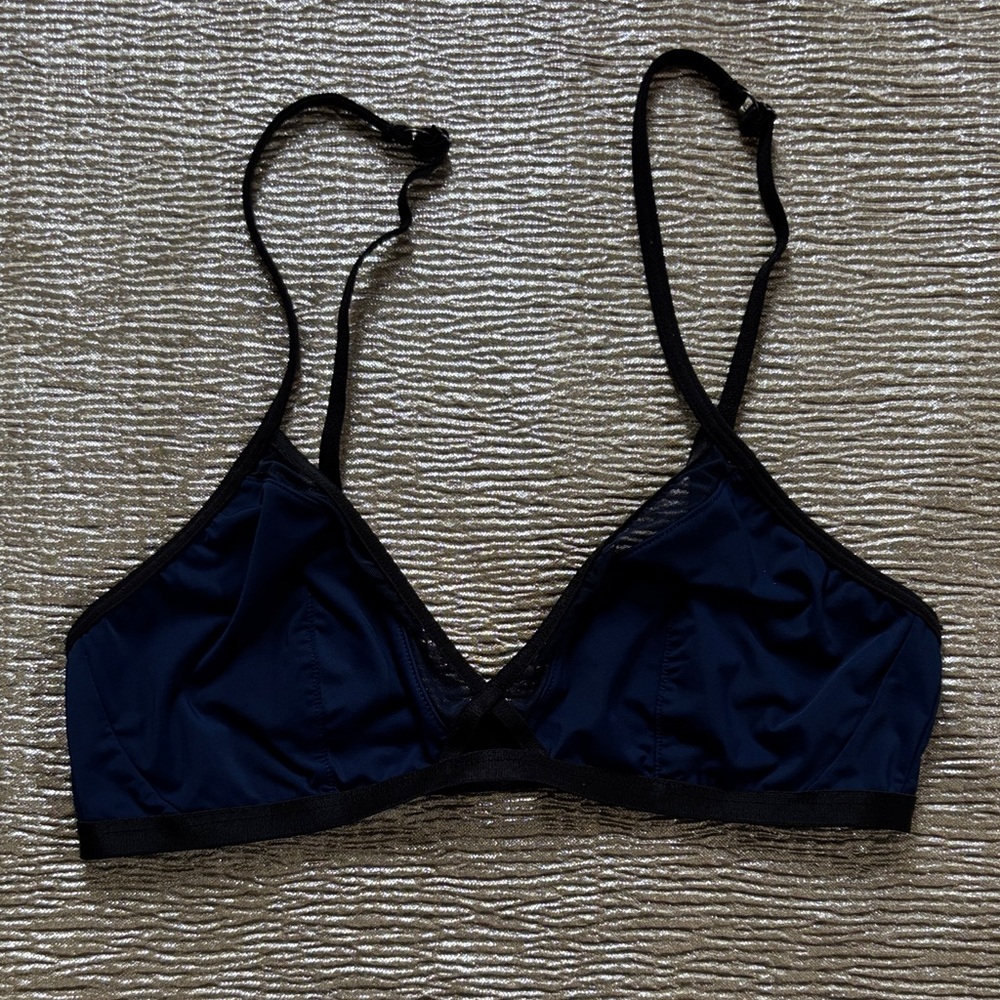 Navy and Black Soft Triangle Bralette with black mesh front